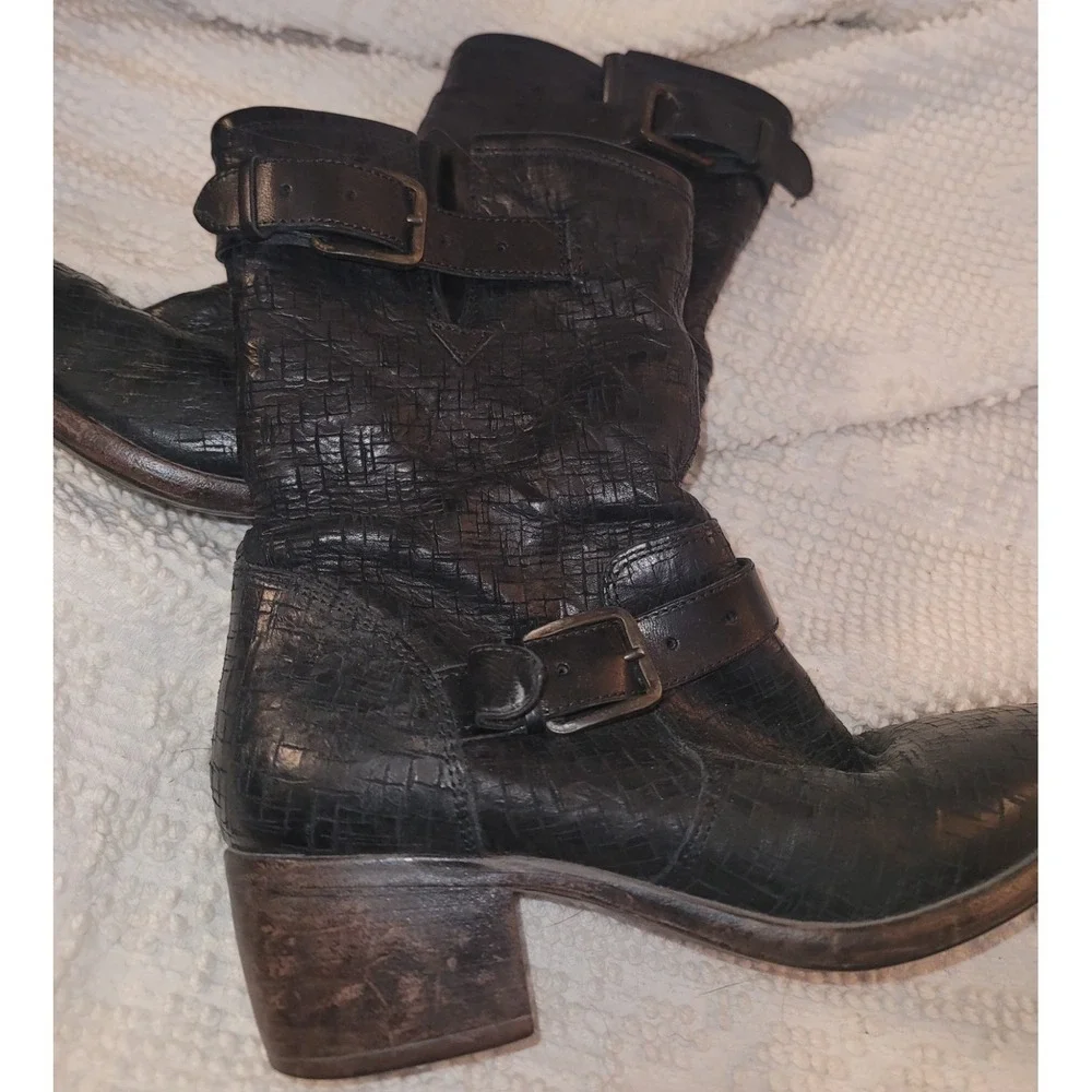 Ugg Collection‎ Italy Conchetta Black Crosscut Leather Biker Boots size 8
